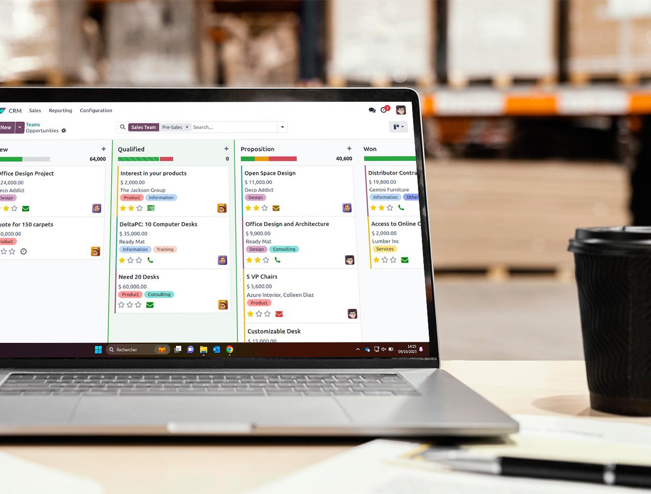 Ecran d'ordinateur avec la CRM Odoo